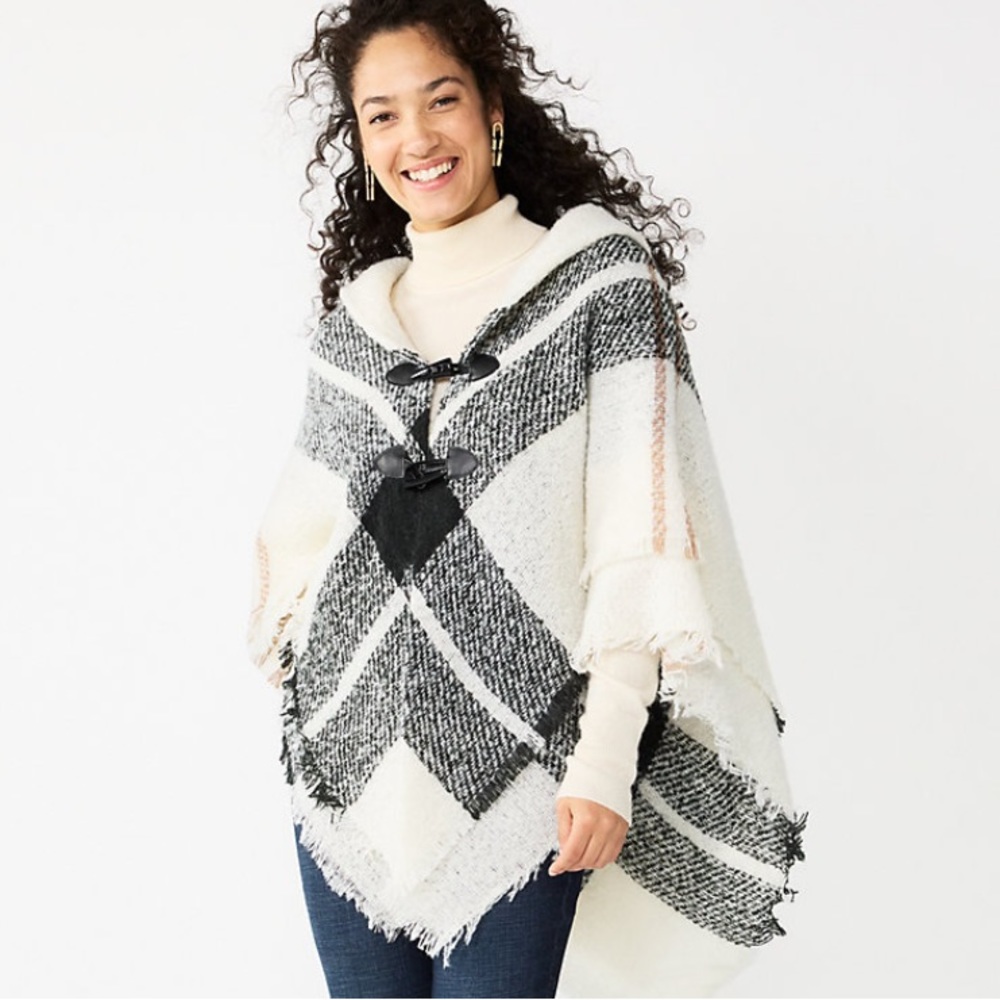Sonoma Goods For Life Woven Plaid Toggle Poncho